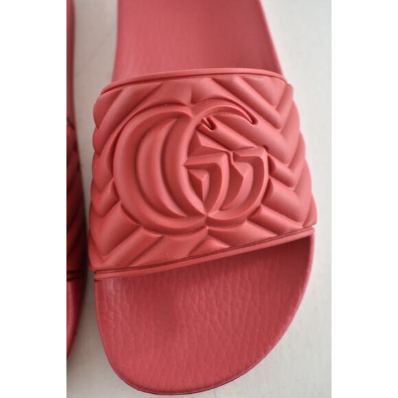 Gucci Deep Coral Red Rubber Quilted GG Logo Flat Pool Slide Slip On Sandal 36 - Picture 8 of 13